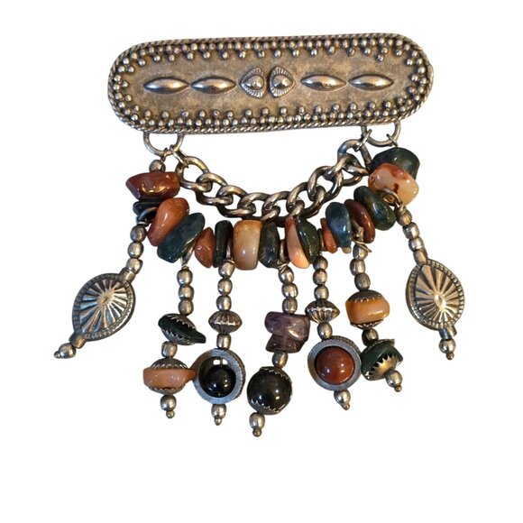 Silver Brooch With Dangling Gemstones - Picture 1 of 7